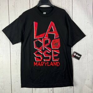 Lacrosse Maryland NCAA Large Genuine Stuff Casual T-Shirt Black New‎ Men Cotton